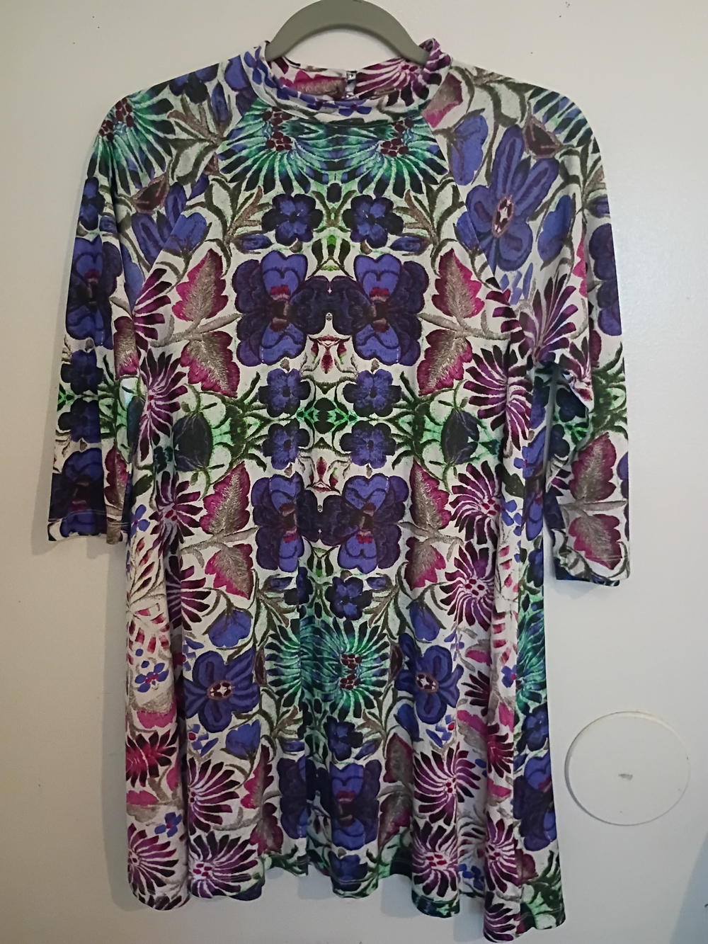 Free People Floral Mirror-Print Tunic in Purple, Green & Pink Sz XS
